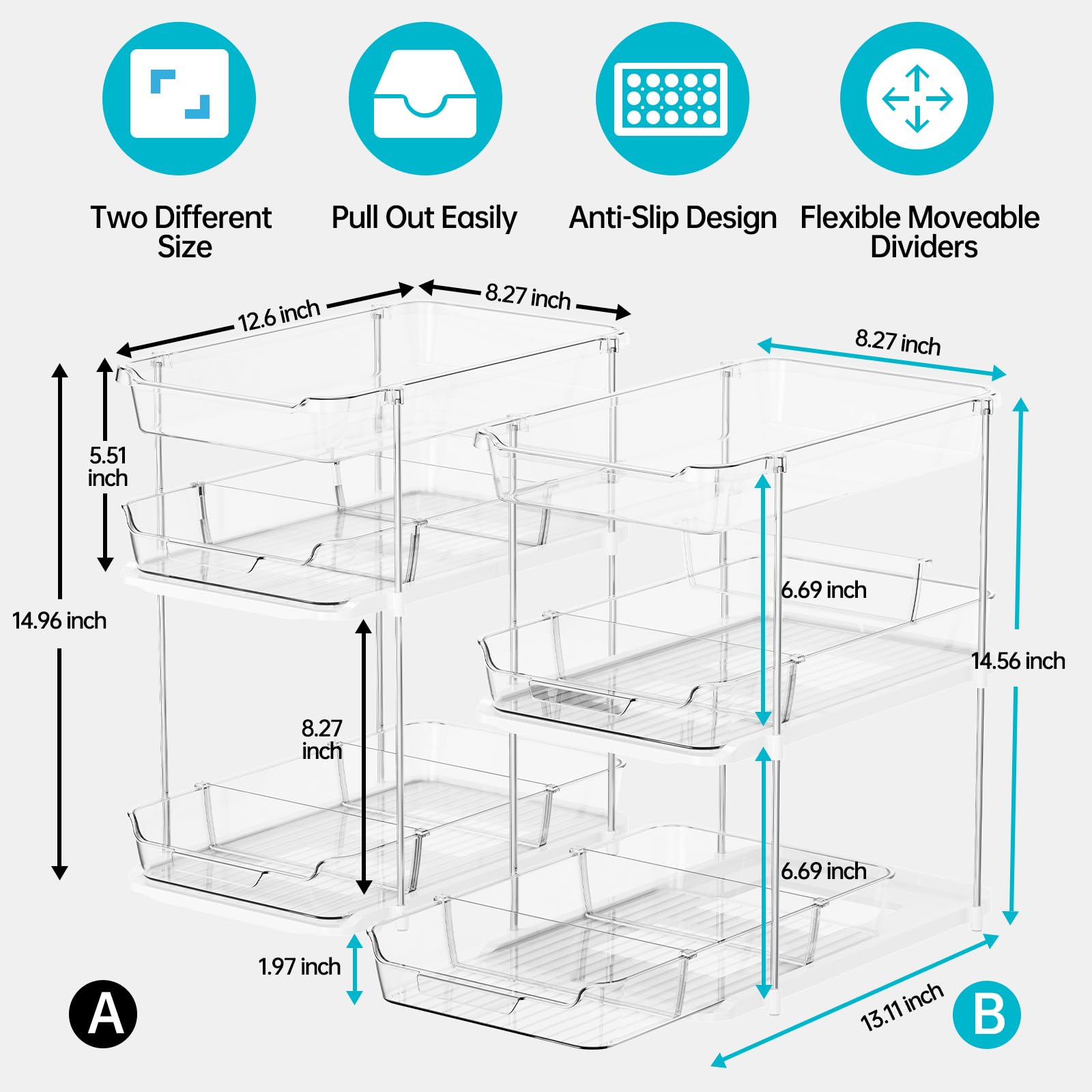 Delamu assembled under sink around pipes demonstrating adjustable fit advantage