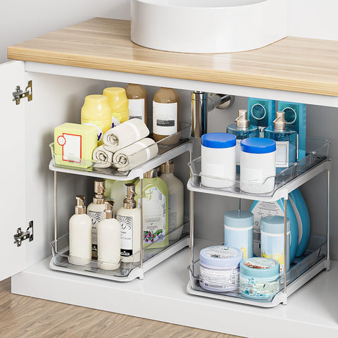 Delamu countertop with toiletries showing tidy bathroom benefit