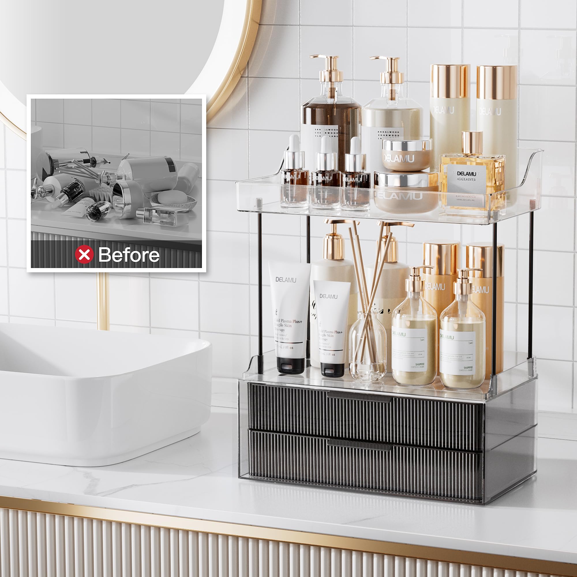 Delamu open drawers with jewelry and accessories for organized small items