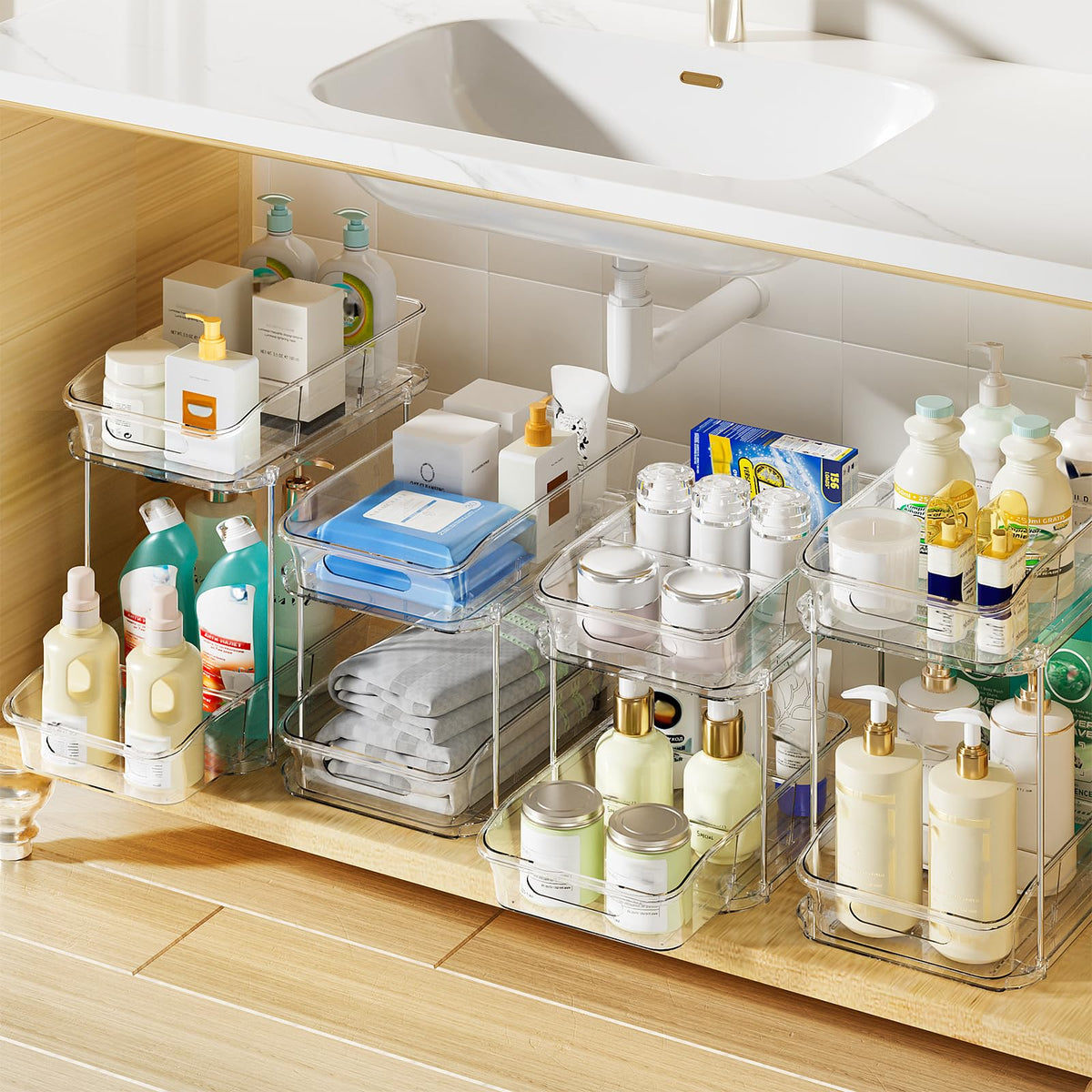 Delamu front packaging view showing clear 2-tier organizers and benefits visible