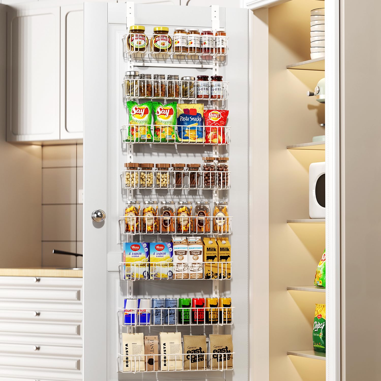 Delamu front view showing full 8-tier organizer and neat storage benefit