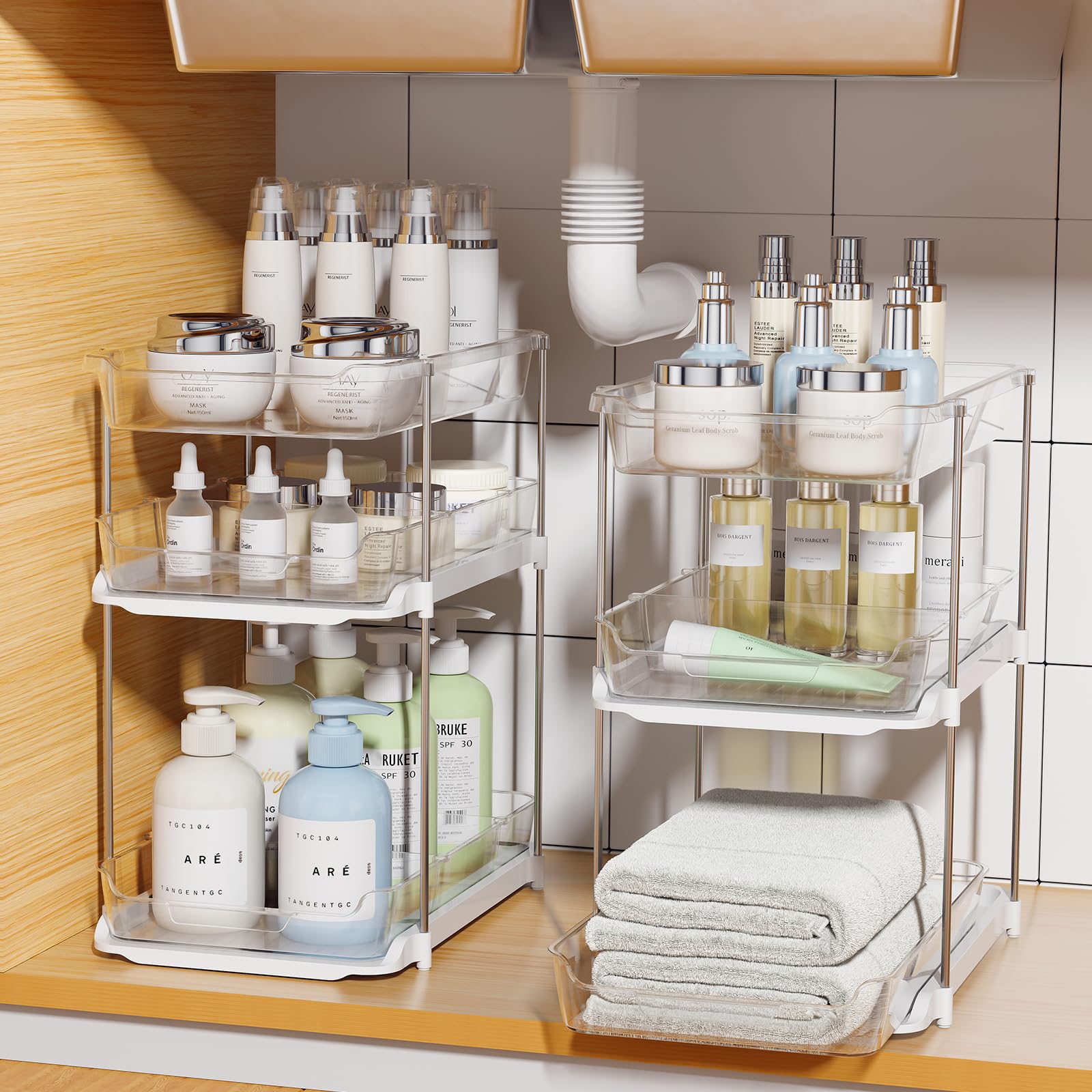 Delamu front view packaged set showing two stackable organizers for quick setup
