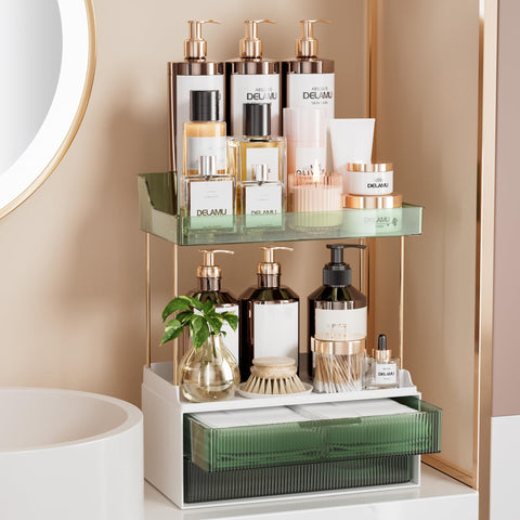 Delamu front view showing full organizer and tidy countertop benefit