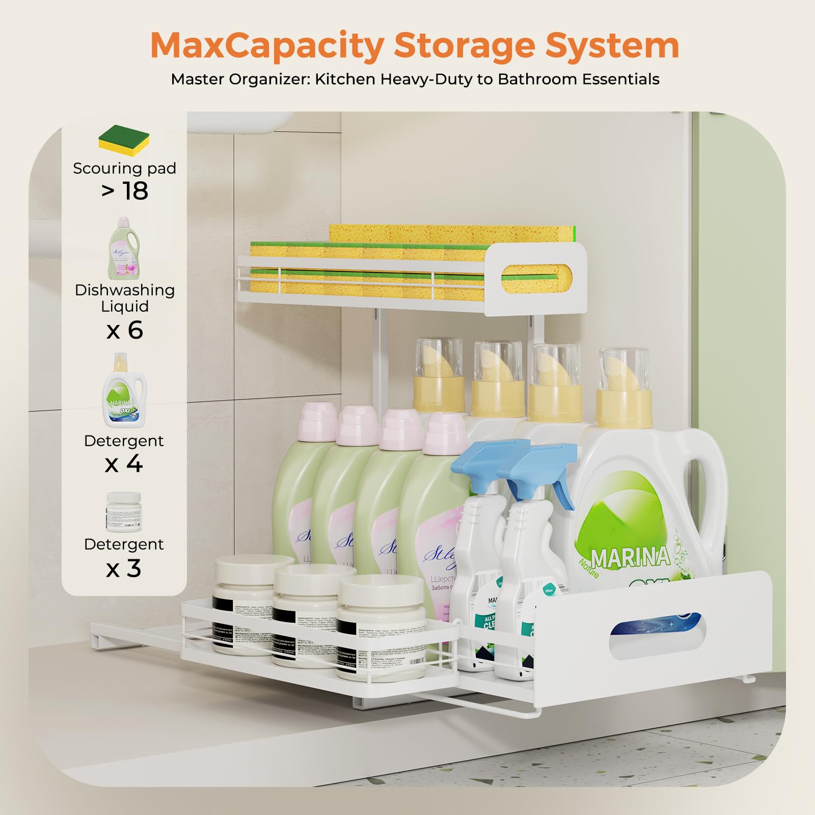 Delamu in kitchen under-sink demonstrating easy reach and neat storage benefit