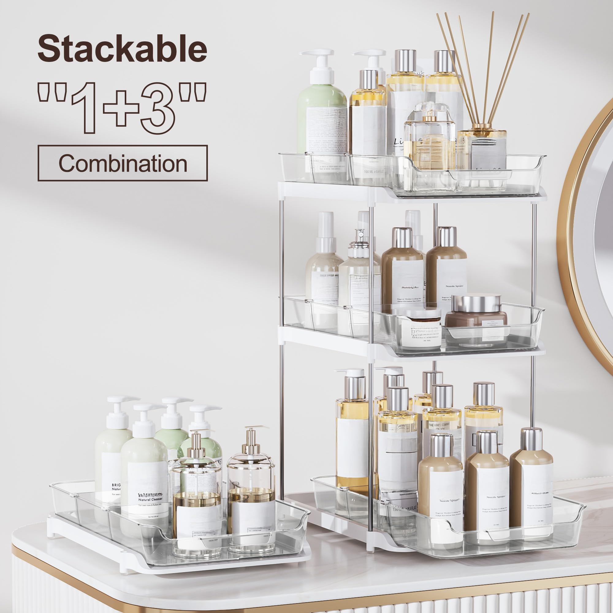 Delamu three stacked units demonstrating vertical space saving