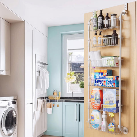 Delamu wall-mounted pantry organizer installed with included screws