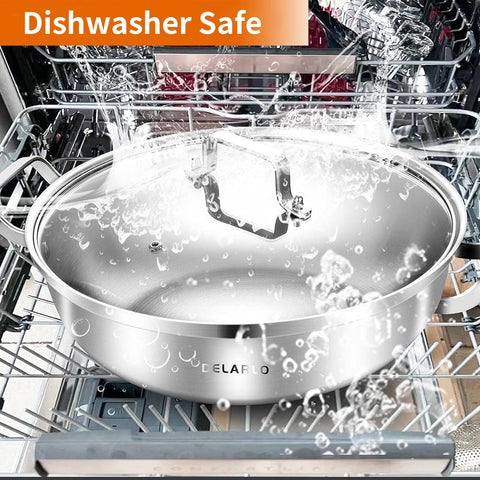 DELARLO size comparison with utensil, demonstrates compact 3.5QT capacity