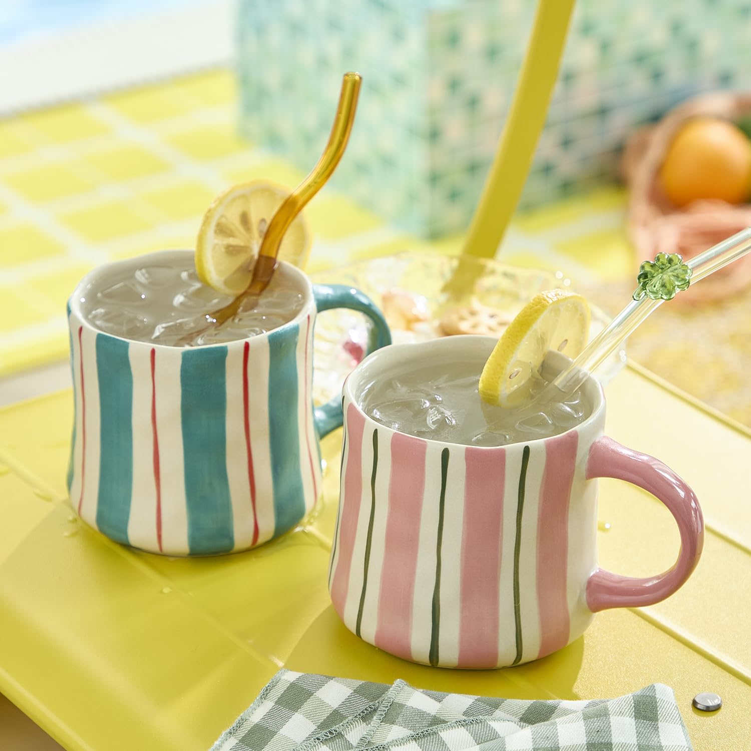 DELIGHTS GALORE close-up of ceramic glaze and stripes highlighting durable finish