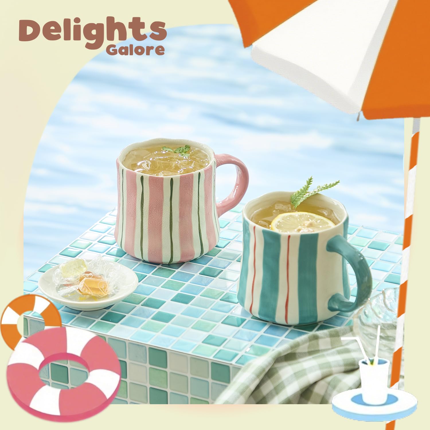 DELIGHTS GALORE next to a measuring cup demonstrating true 12 oz capacity
