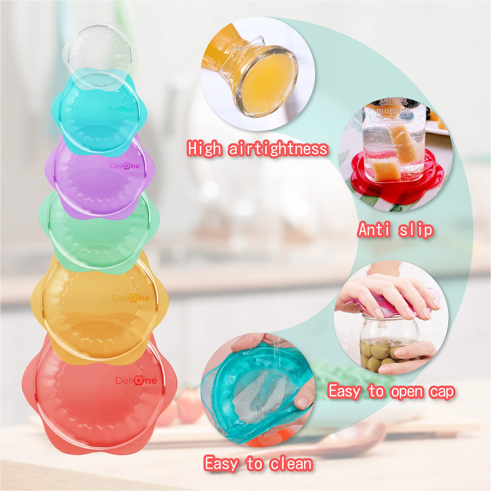 DeliOne lids stacked to compare sizes for easy selection and space-saving storage