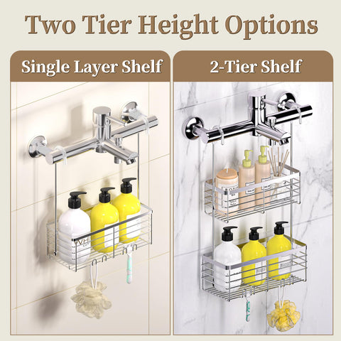 DELLAN organizer beside full-size shampoo bottles showing capacity benefit