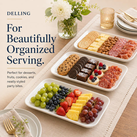 DELLING lifestyle table setting showcasing elegant white platters enhancing party presentation