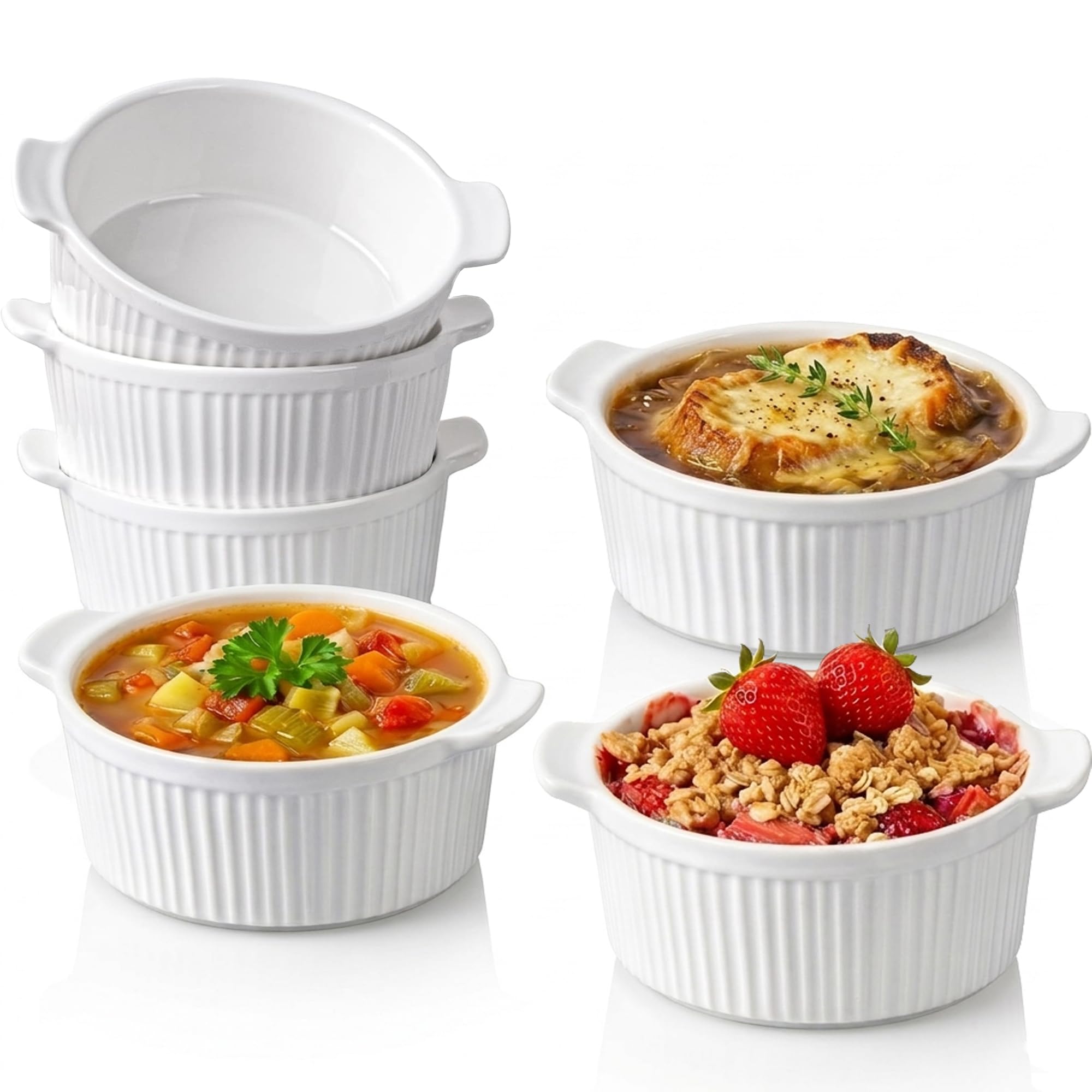 DELLING front view of white ramekin set showing clean presentation benefit