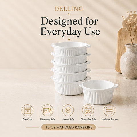 DELLING ramekin in oven demonstrating oven-safe reliability benefit