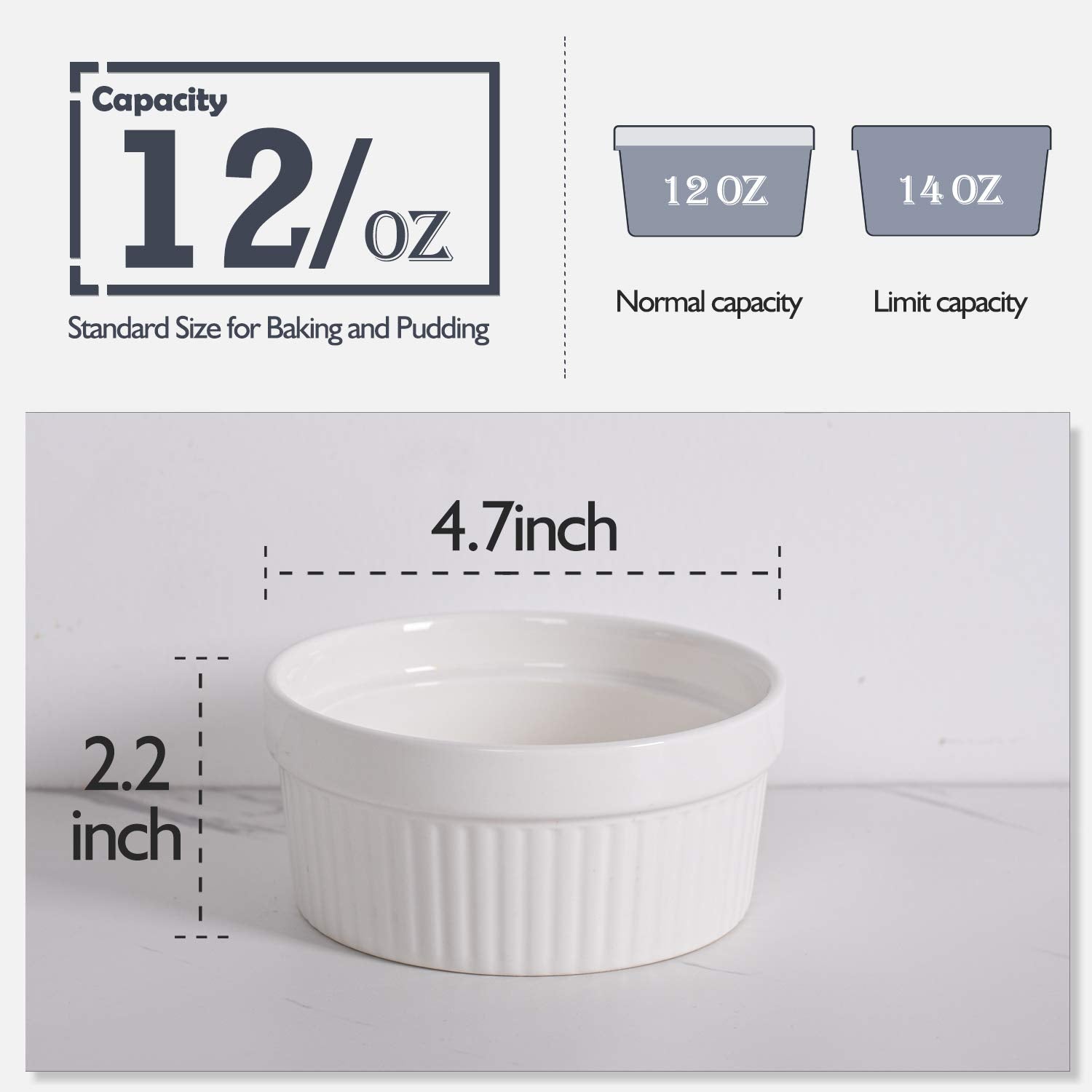 DELLING top view of ramekin opening highlighting 12 oz capacity and rim