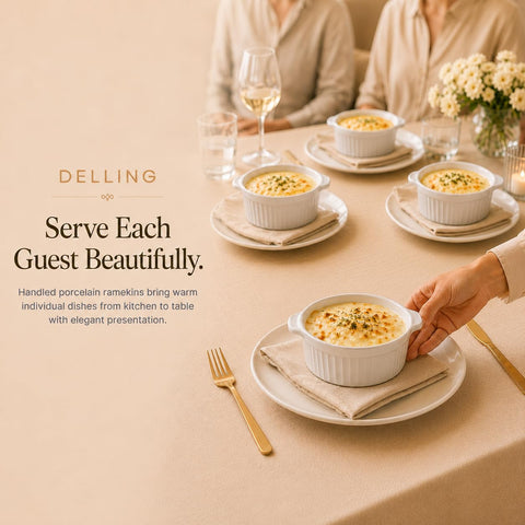 DELLING ramekin filled with French onion soup showing attractive serving benefit