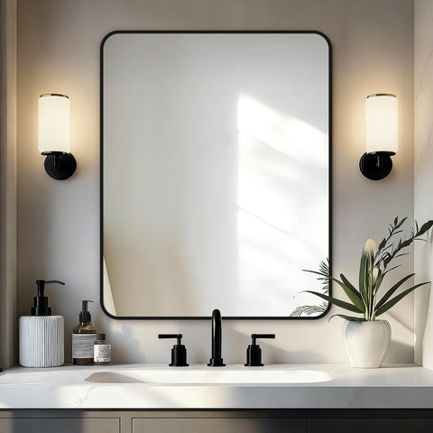 Delma black framed mirror front view showing clean reflection and modern look