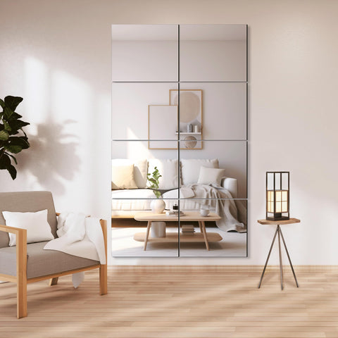 Delma front view of packaged mirror tiles highlighting sleek presentation and protection