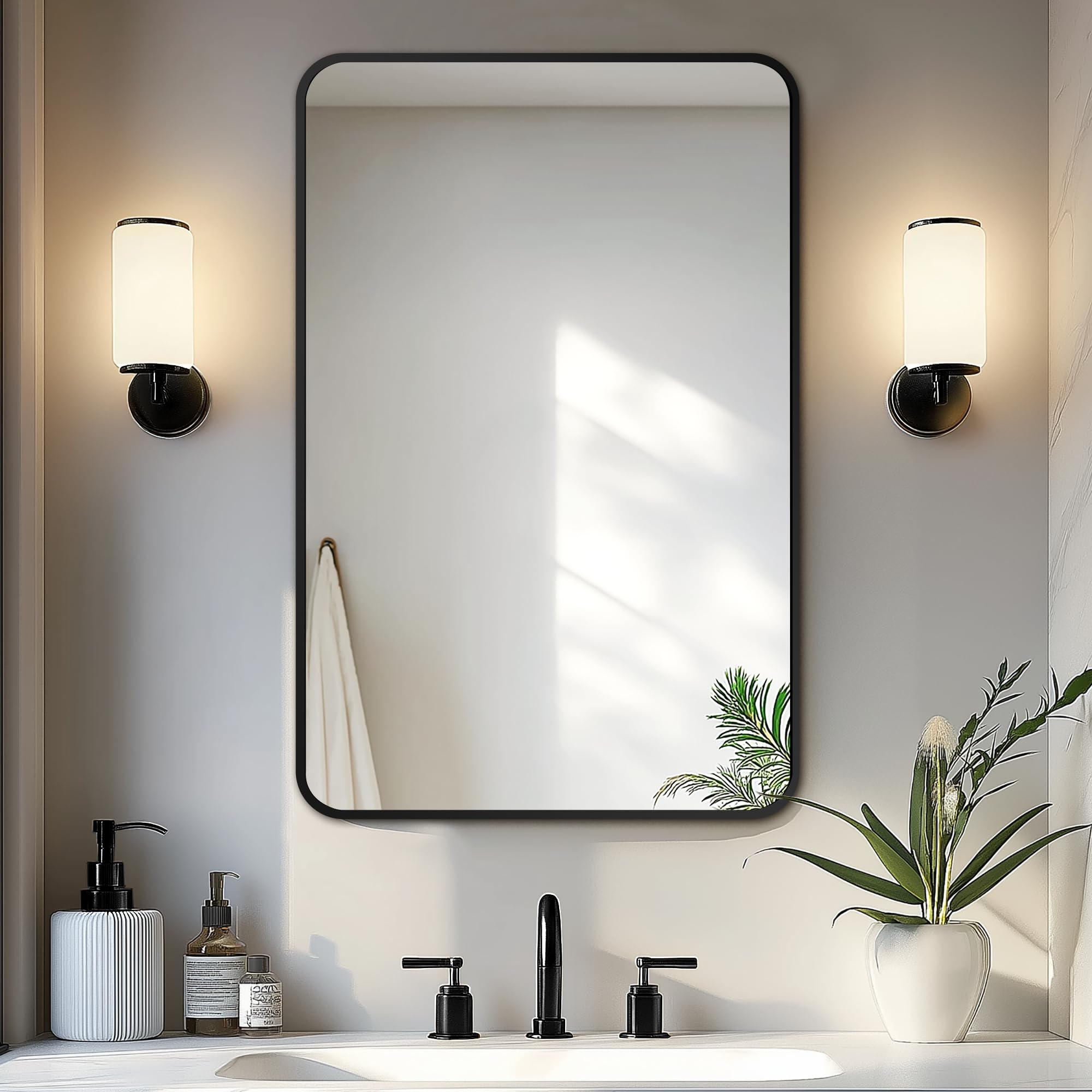 Delma front view black framed mirror showing clean edges and modern look