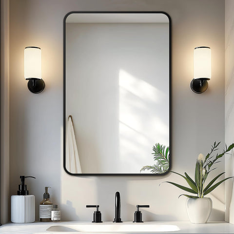 Delma front view black framed mirror showing clean edges and modern look