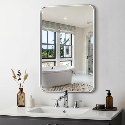 Delma front view silver framed mirror showing sleek contemporary look and clear reflection