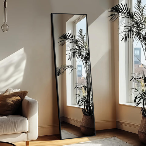 Delma mirror close-up of aluminum frame texture highlighting durable finish