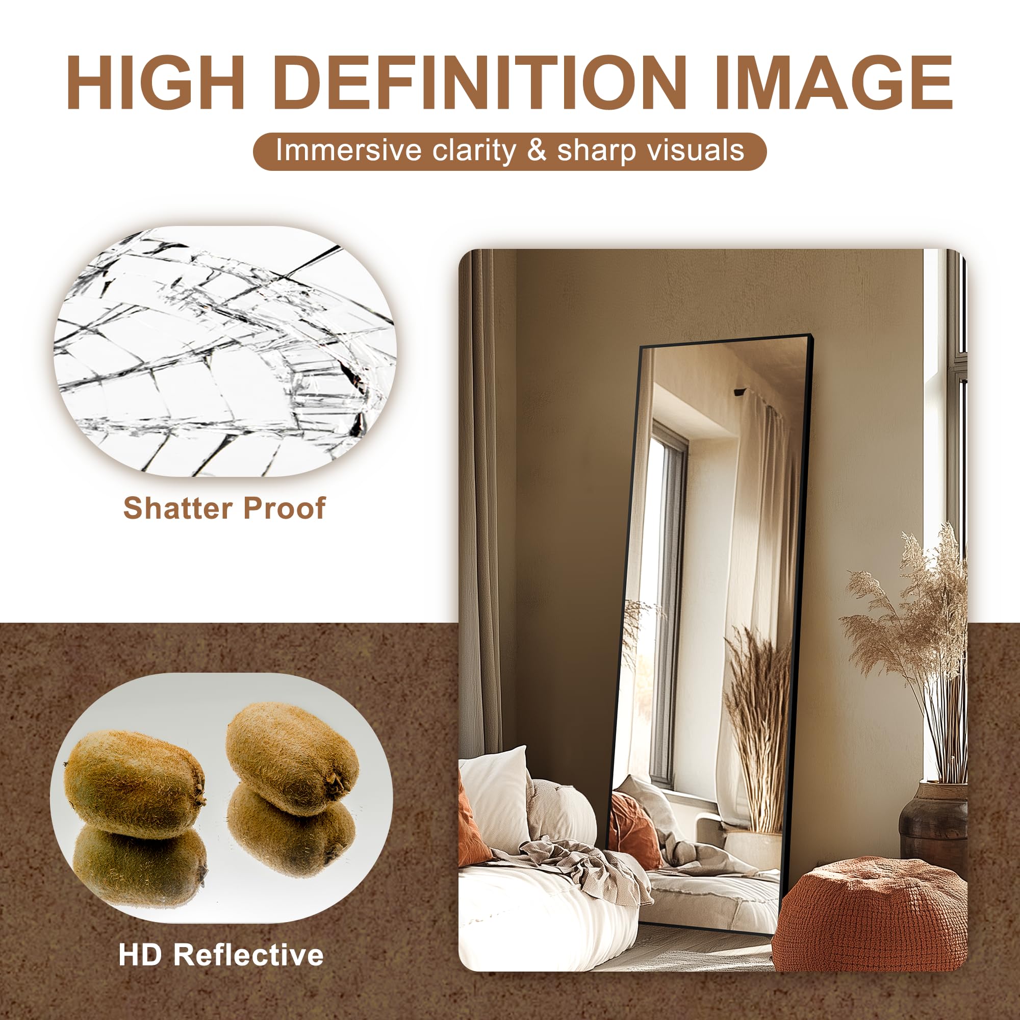 Delma mirror in bedroom lifestyle showing clear reflection and space enhancement