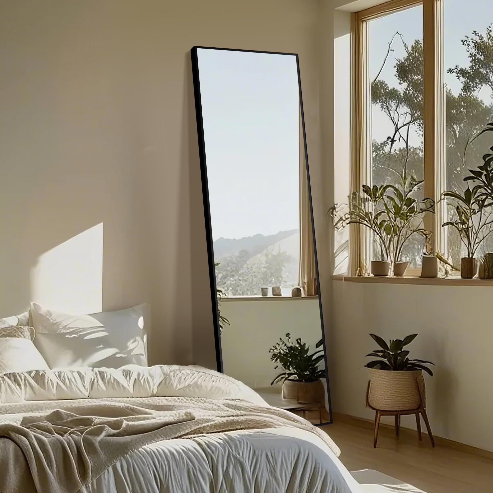 Delma mirror side profile with stand demonstrating stable freestanding use