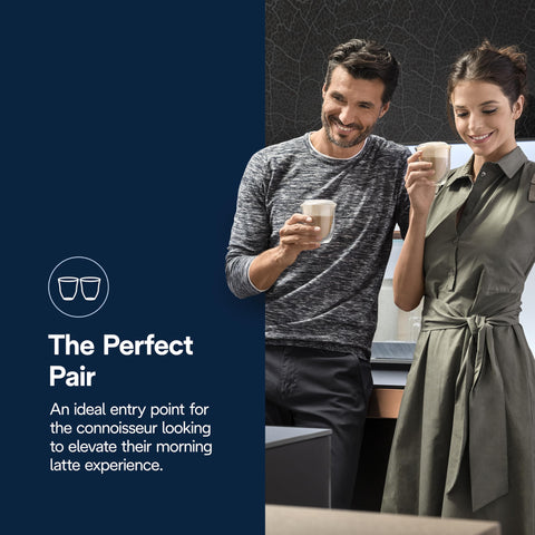 De'Longhi paired glasses on table creating a stylish lifestyle setting for entertaining
