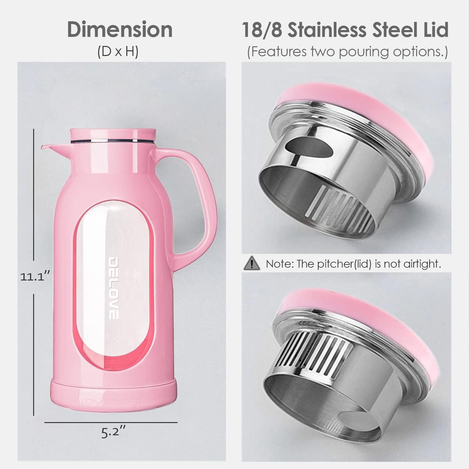 Delove pitcher handle and spout close-up for ergonomic grip and drip-free pours benefit