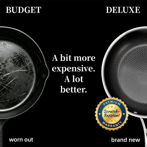 DELUXE pan searing a steak illustrating even browning and heat distribution