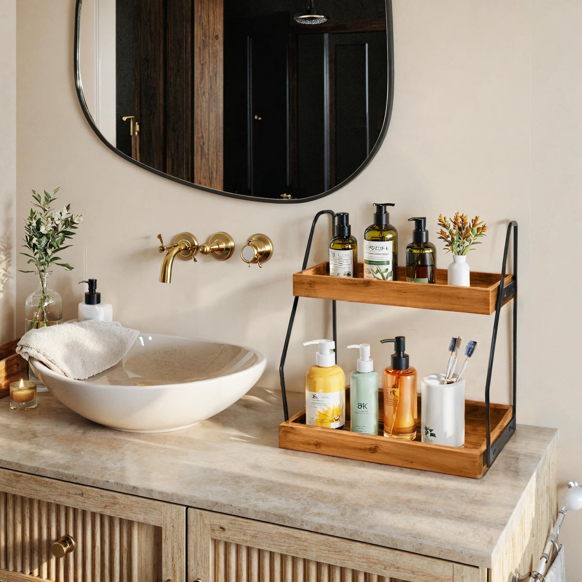 Demigo bottom shelf with bottles arranged demonstrating stable heavy-item storage