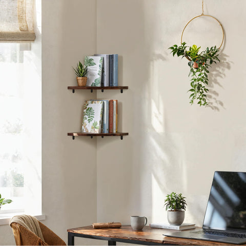 Demigo shelf beside book for scale showing compact footprint and useful storage