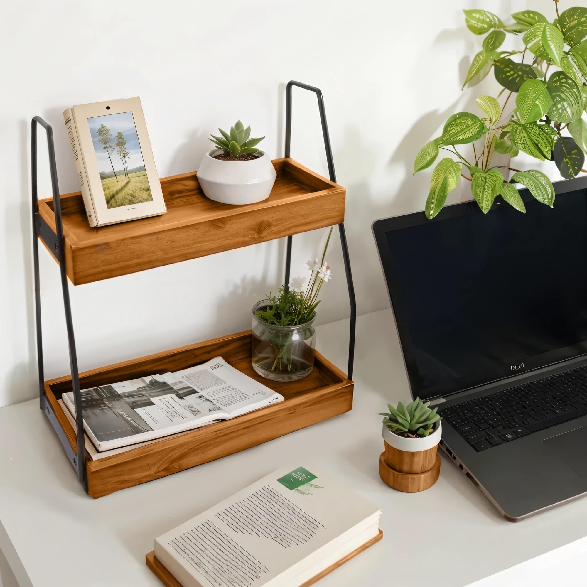 Demigo styled on a bathroom shelf with plants illustrating decorative storage benefit