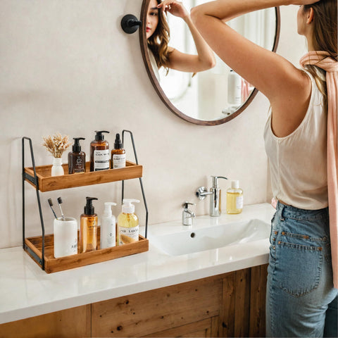 Demigo next to sink showing size and scale for fitting narrow countertops