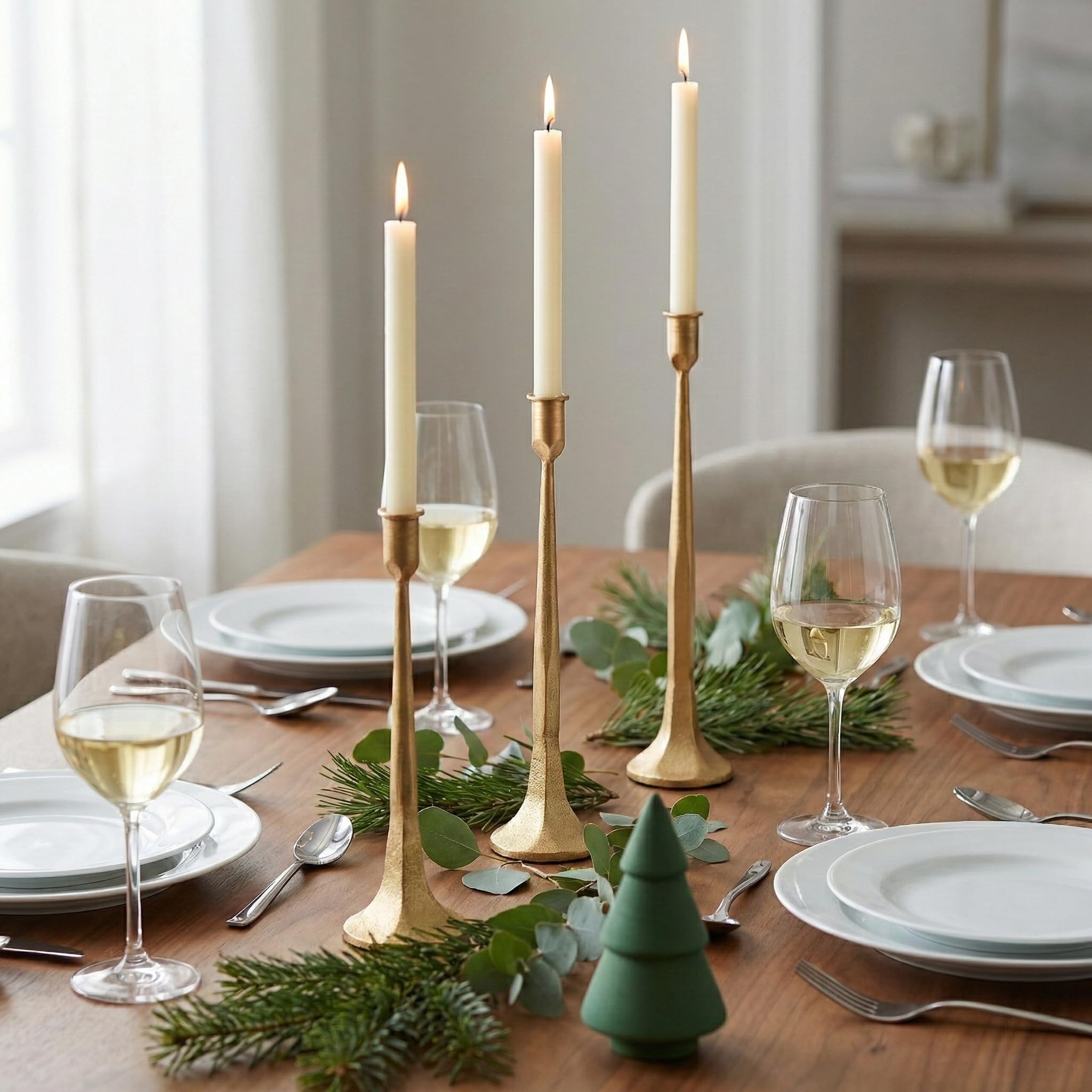 Side profile of Denique tapered candlesticks displaying small, medium, and large height difference for layered styling