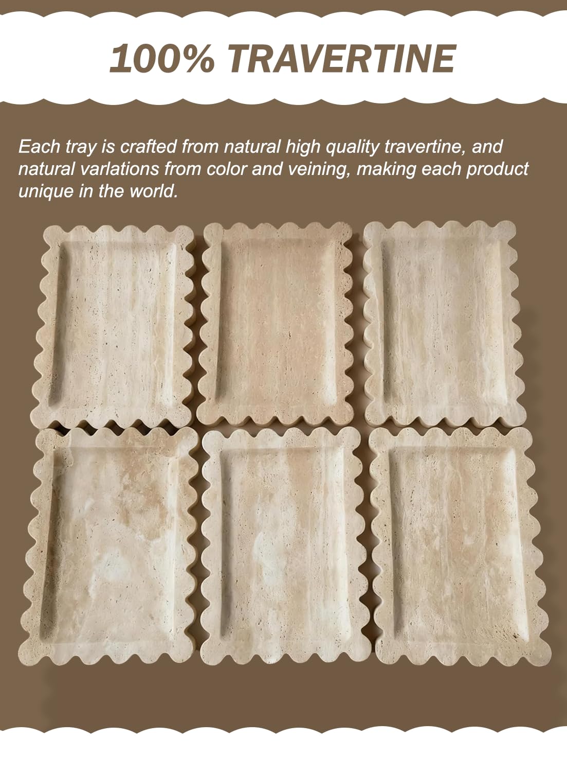 Denique travertine underside showing non-slip pads, protects surfaces and stabilizes tray