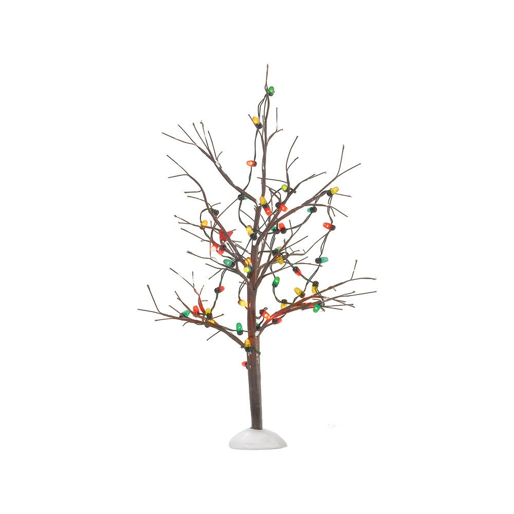 Department 56 bare branch tree front view with multicolored LEDs, adds festive sparkle