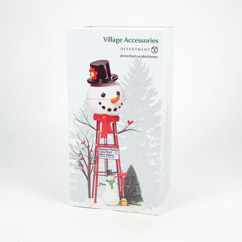 Department 56 watertower in mantel display adding vertical interest and atmosphere