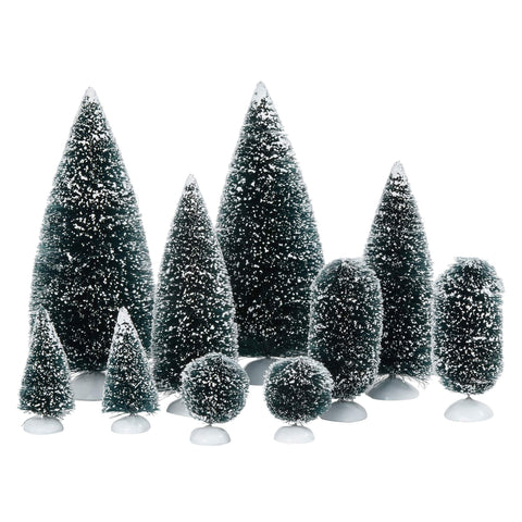 Department 56 bag-o-frosted topiaries front view showing textured sisal and stable resin base