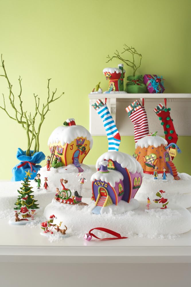 Department 56 figurine placed in village setting illustrating scale and festive styling benefit
