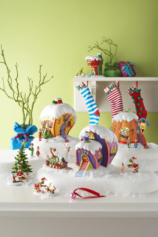 Department 56 figurine placed in village setting illustrating scale and festive styling benefit