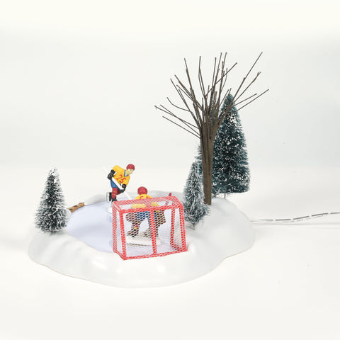 Department 56 close-up of goalie action and moving mechanism benefit