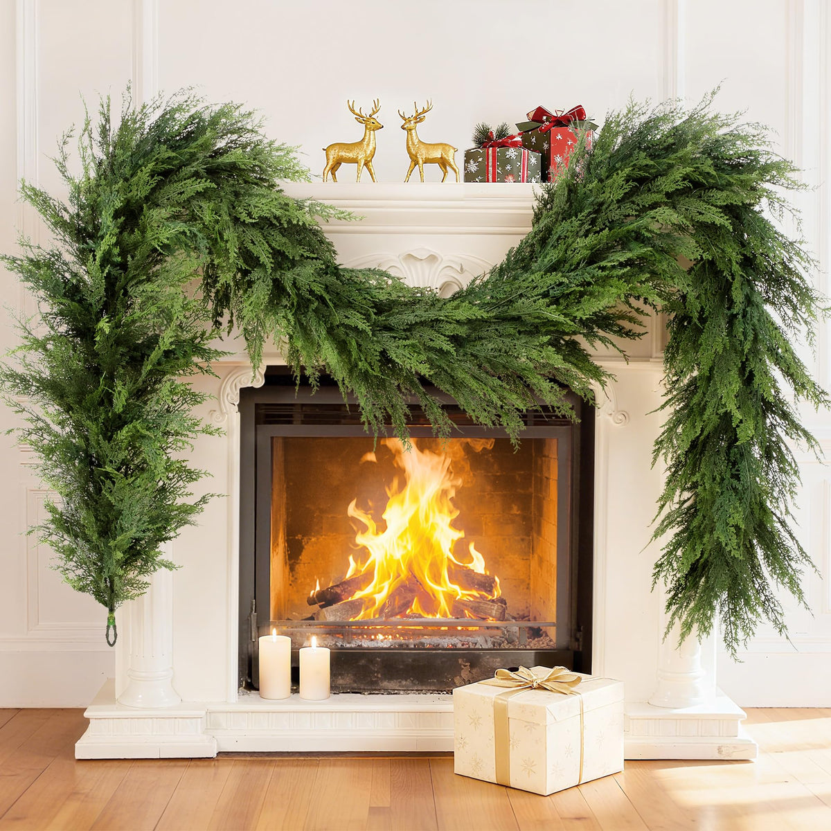 DEPMEM full-length garland on mantel showing festive impact and easy styling