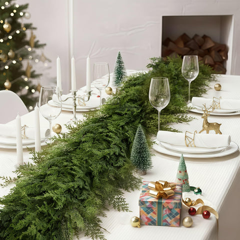 DEPMEM garland draped on a mantel demonstrating elegant holiday ambiance