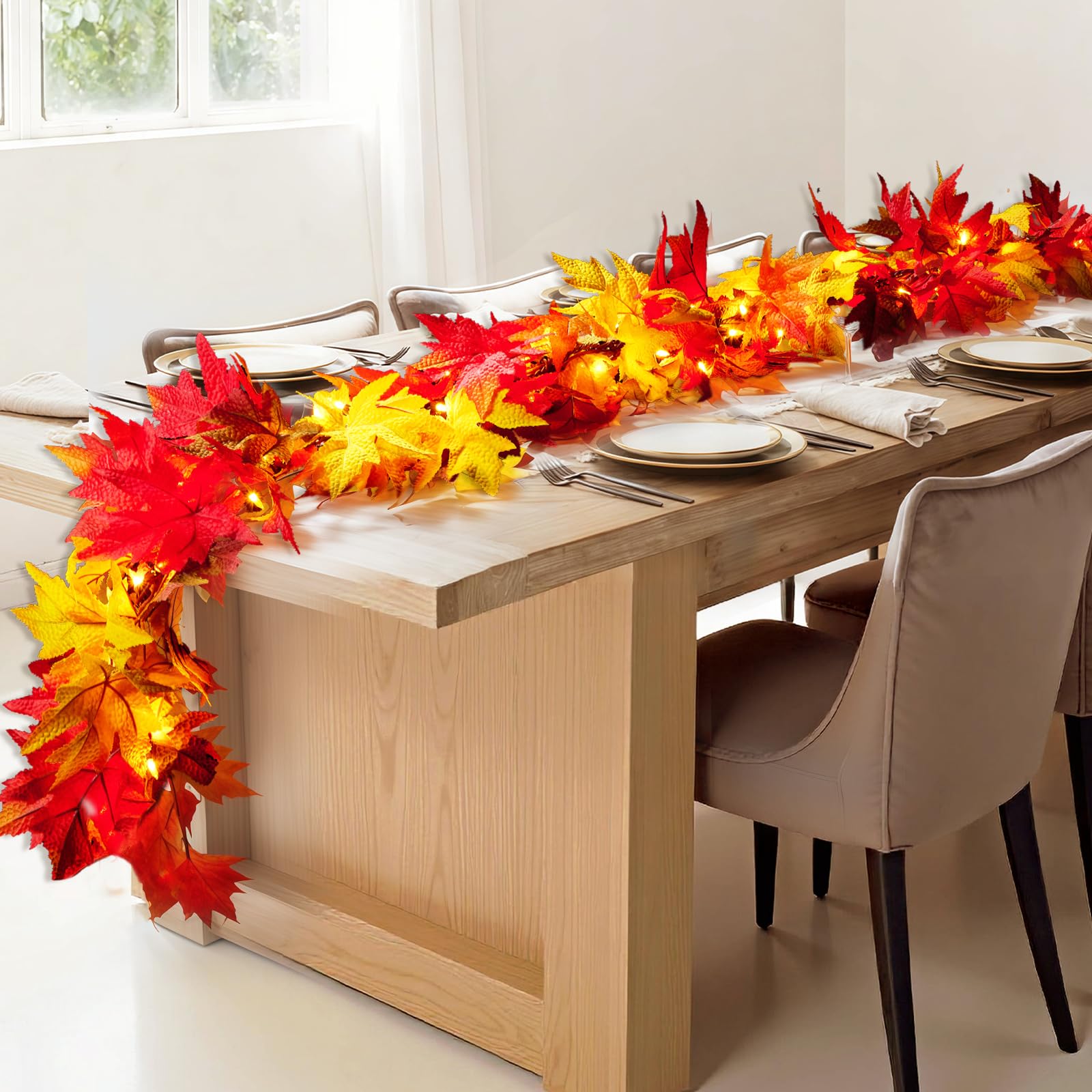 DEPMEM porch decoration with lights on a covered entryway adding inviting autumn curb appeal