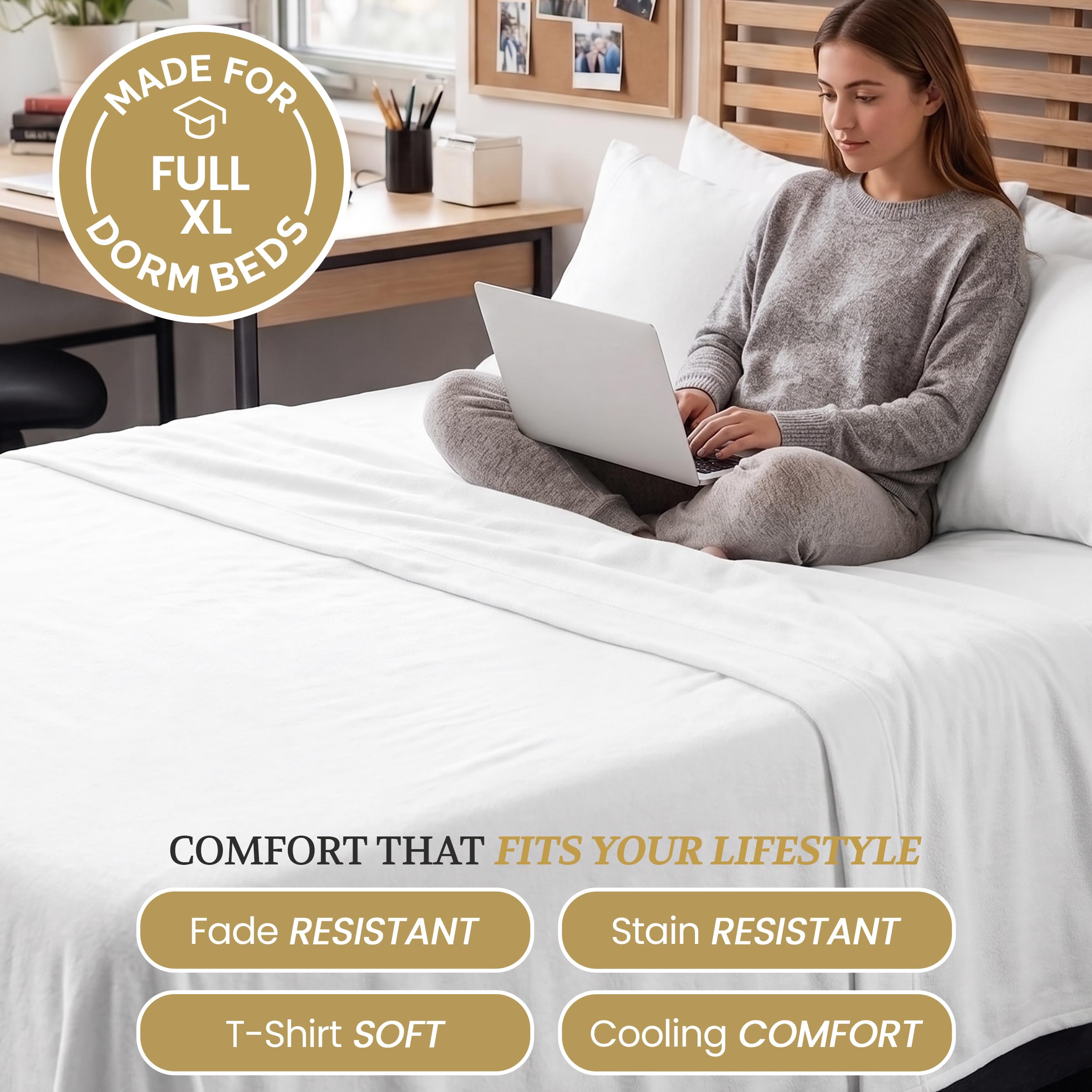 DESTINY CRESCENT fitted sheet on Full XL mattress illustrating comfortable fit