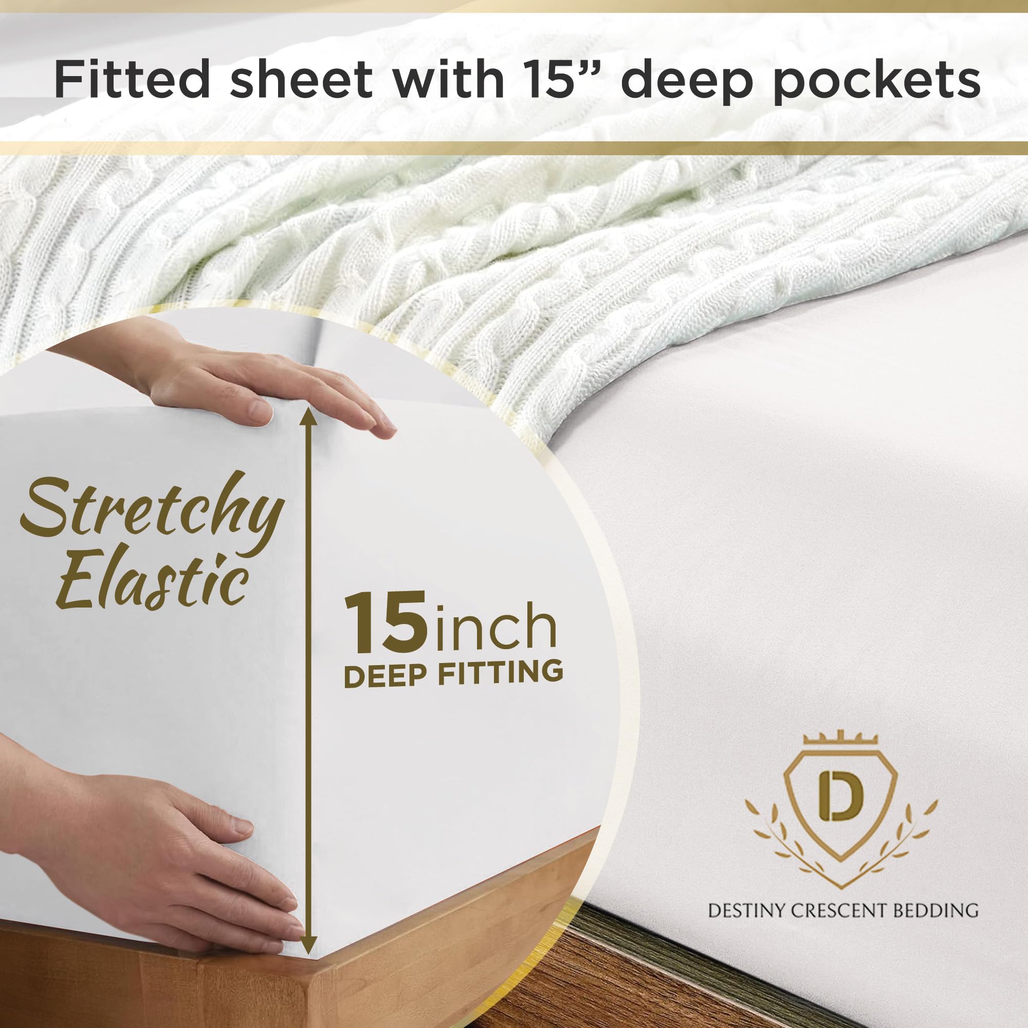 DESTINY CRESCENT fitted sheet on Twin XL mattress side view showing snug corners