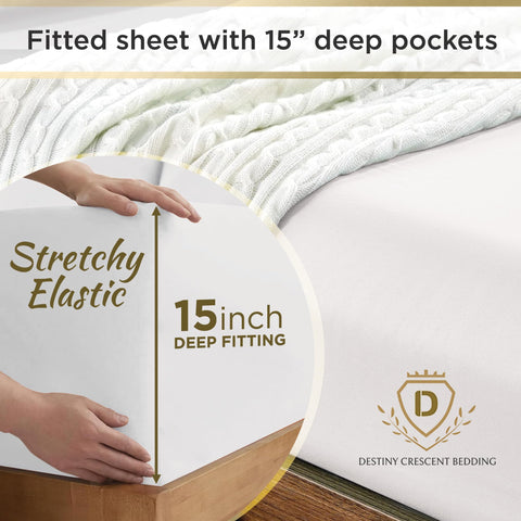 DESTINY CRESCENT fitted sheet on Twin XL mattress side view showing snug corners