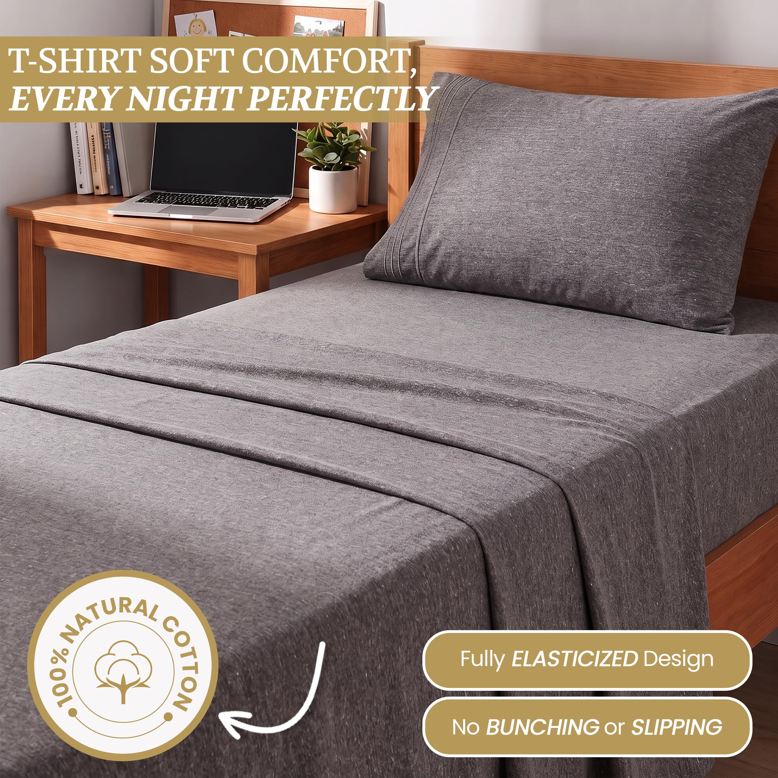 DESTINY CRESCENT fitted sheet on Twin XL mattress illustrating secure 15 inch pocket and snug fit benefit